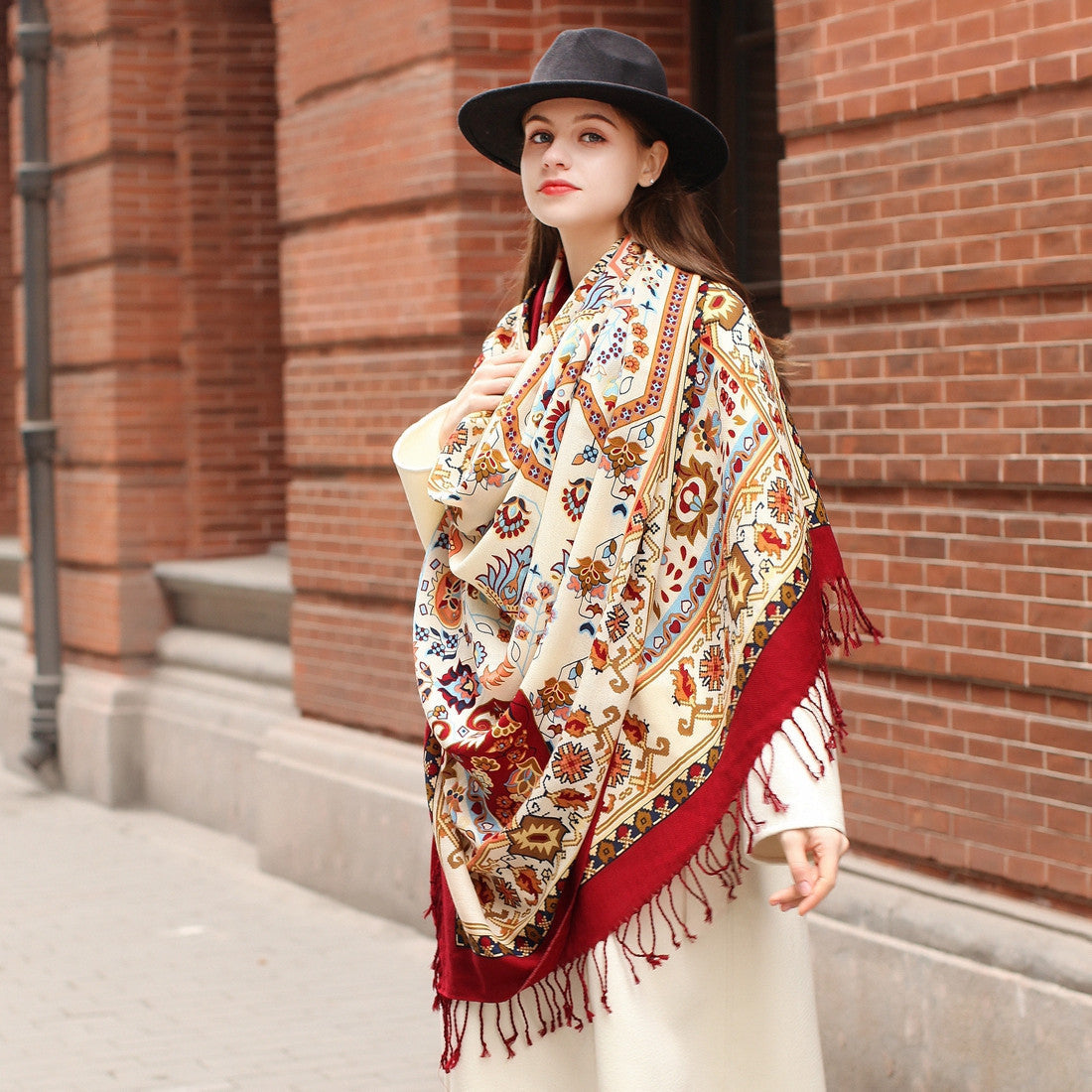Ethnic Shawl Long Mom Oversized Pure Wool - Photo Color