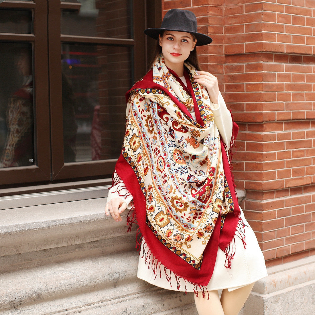 Ethnic Shawl Long Mom Oversized Pure Wool - Photo Color