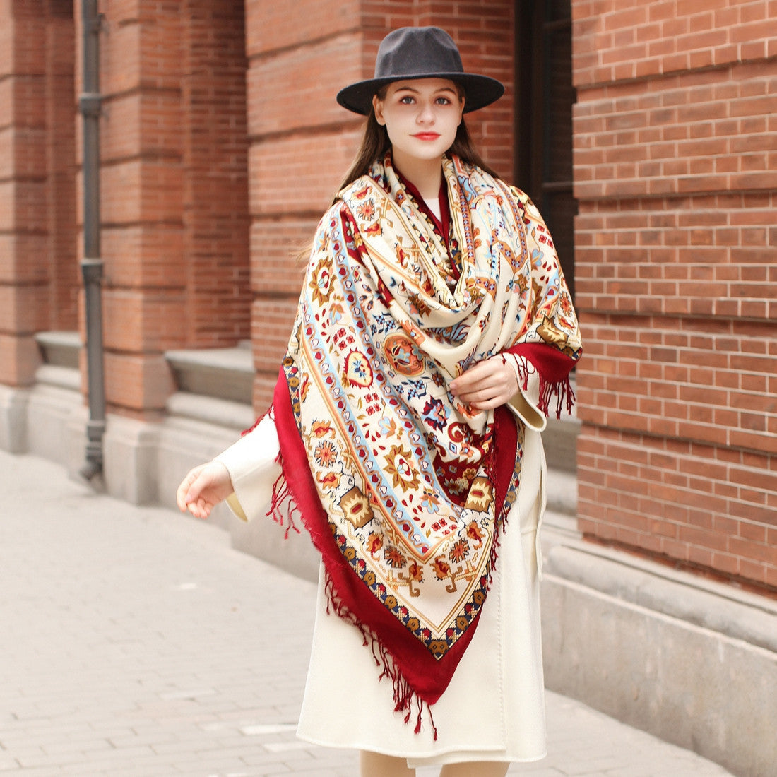 Ethnic Shawl Long Mom Oversized Pure Wool - Photo Color