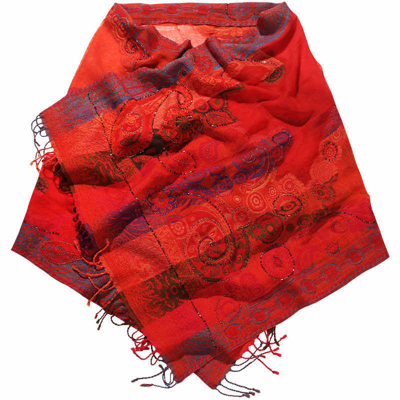 Ethnic Style Boiled Wool Warm Winter Scarf Shawl - Red / 70x180cm