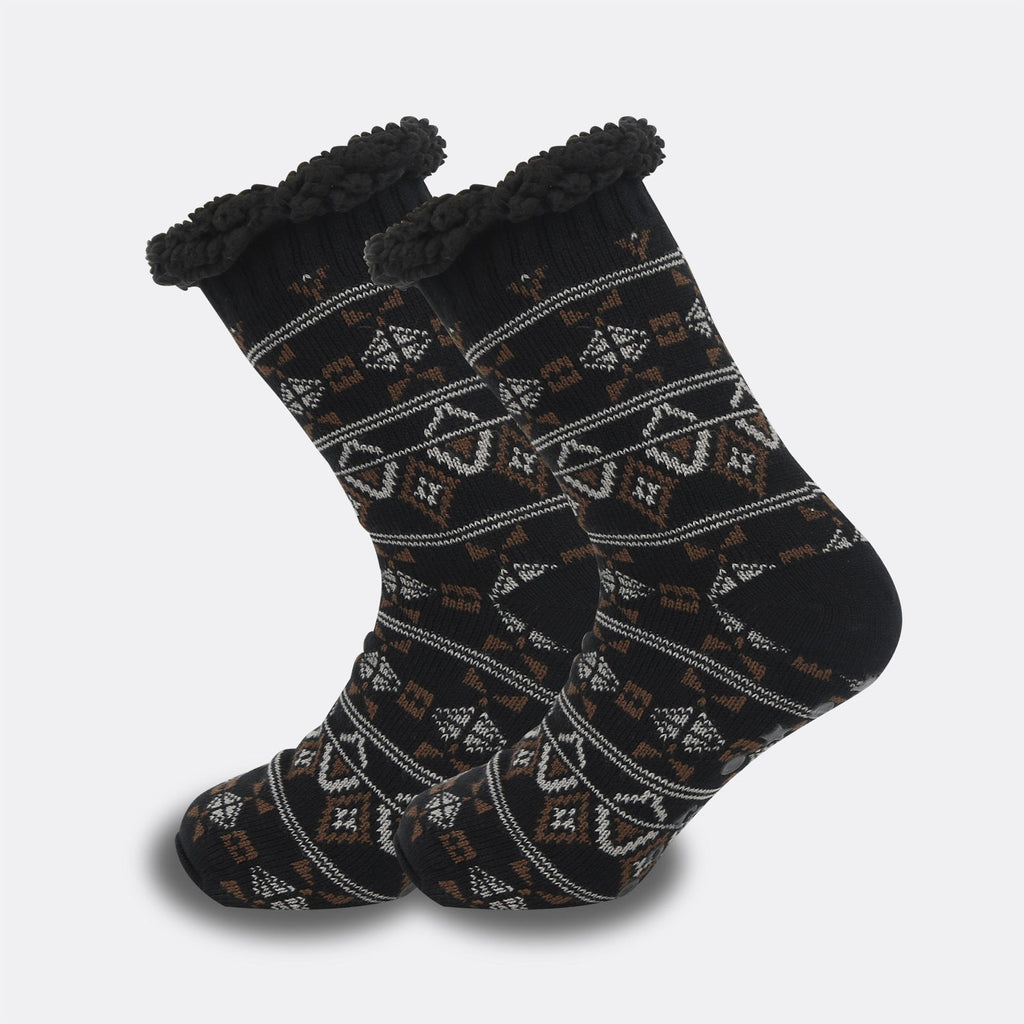 Ethnic Style Men’s Thickened Warm Non-slip Room Socks - Black Brown Diamond / Average Size