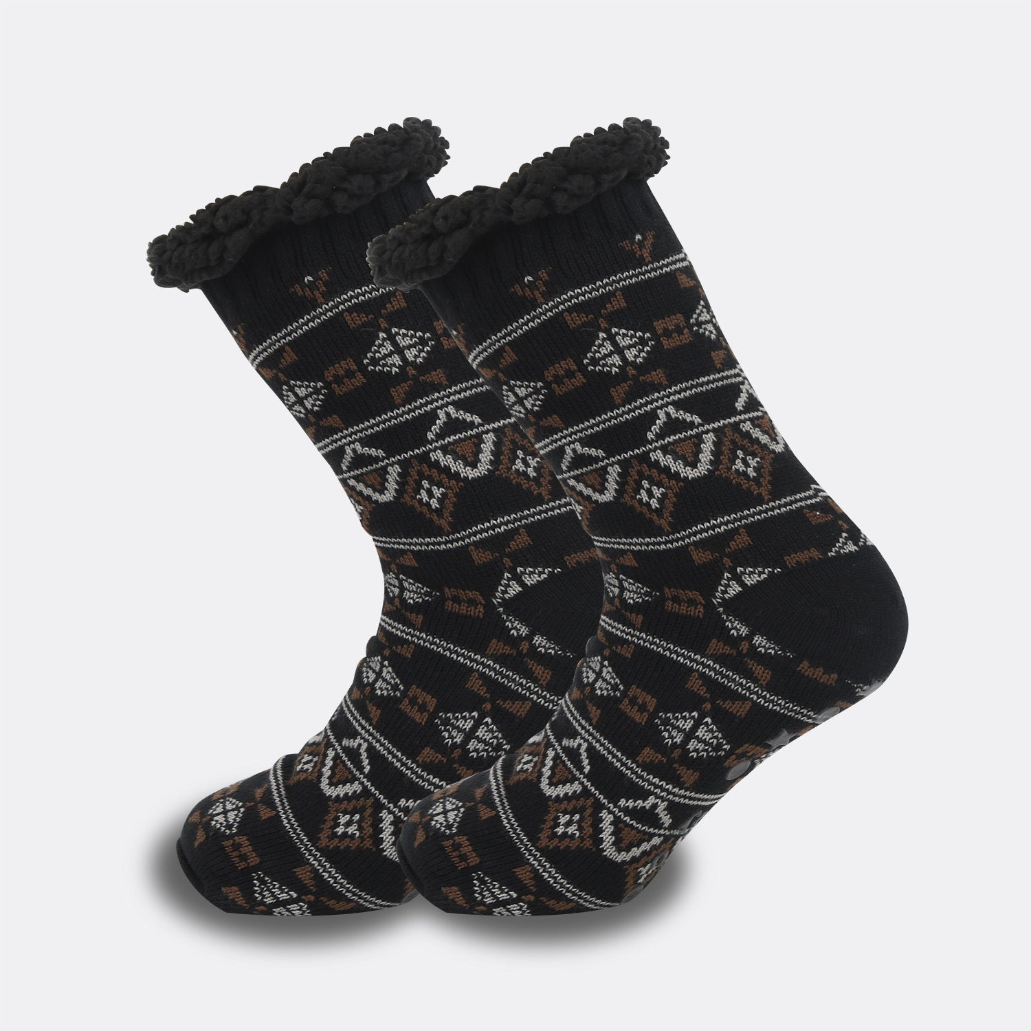 Ethnic Style Men’s Thickened Warm Non-slip Room Socks - Black Brown Diamond / Average Size