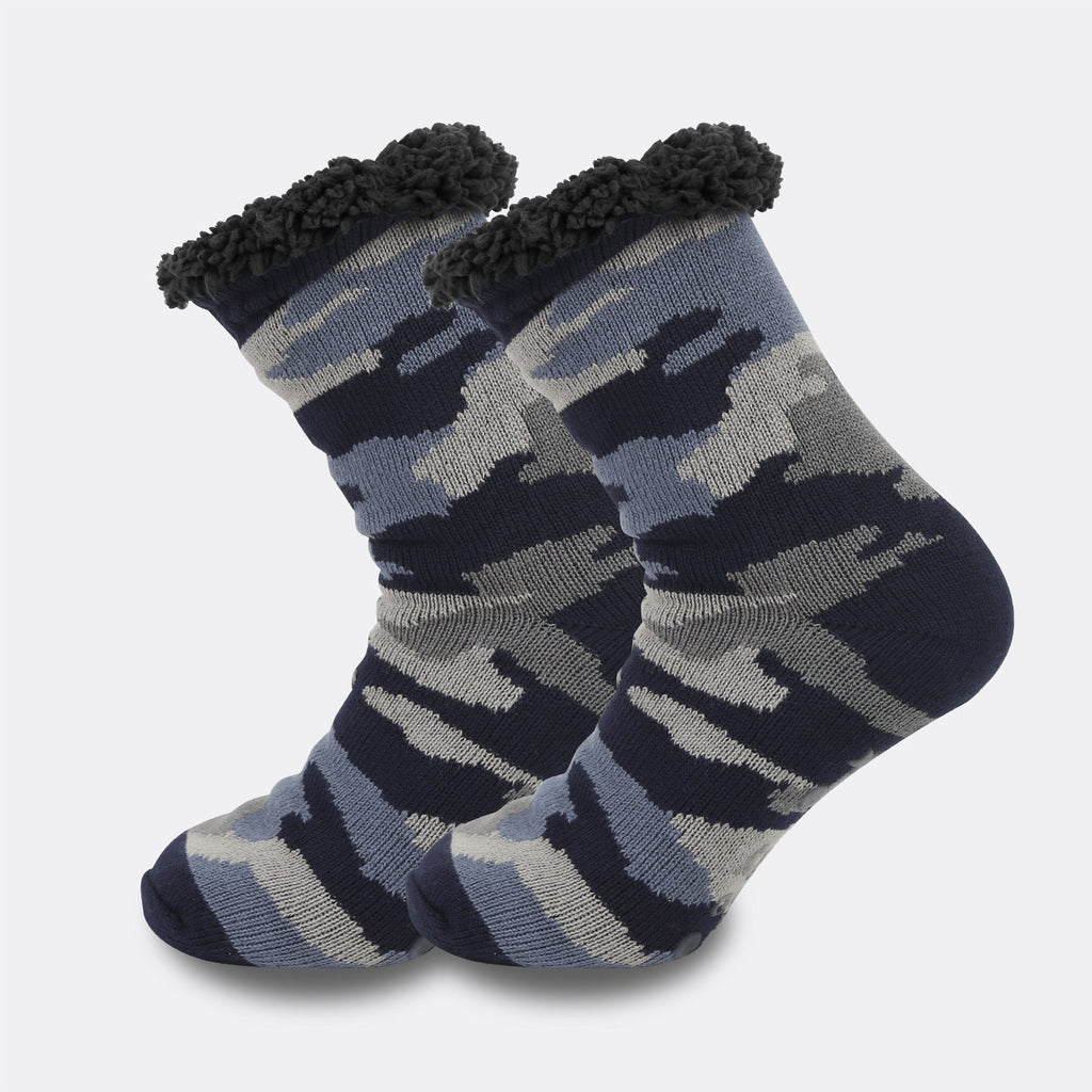Ethnic Style Men’s Thickened Warm Non-slip Room Socks - Blue Camouflage / Average Size