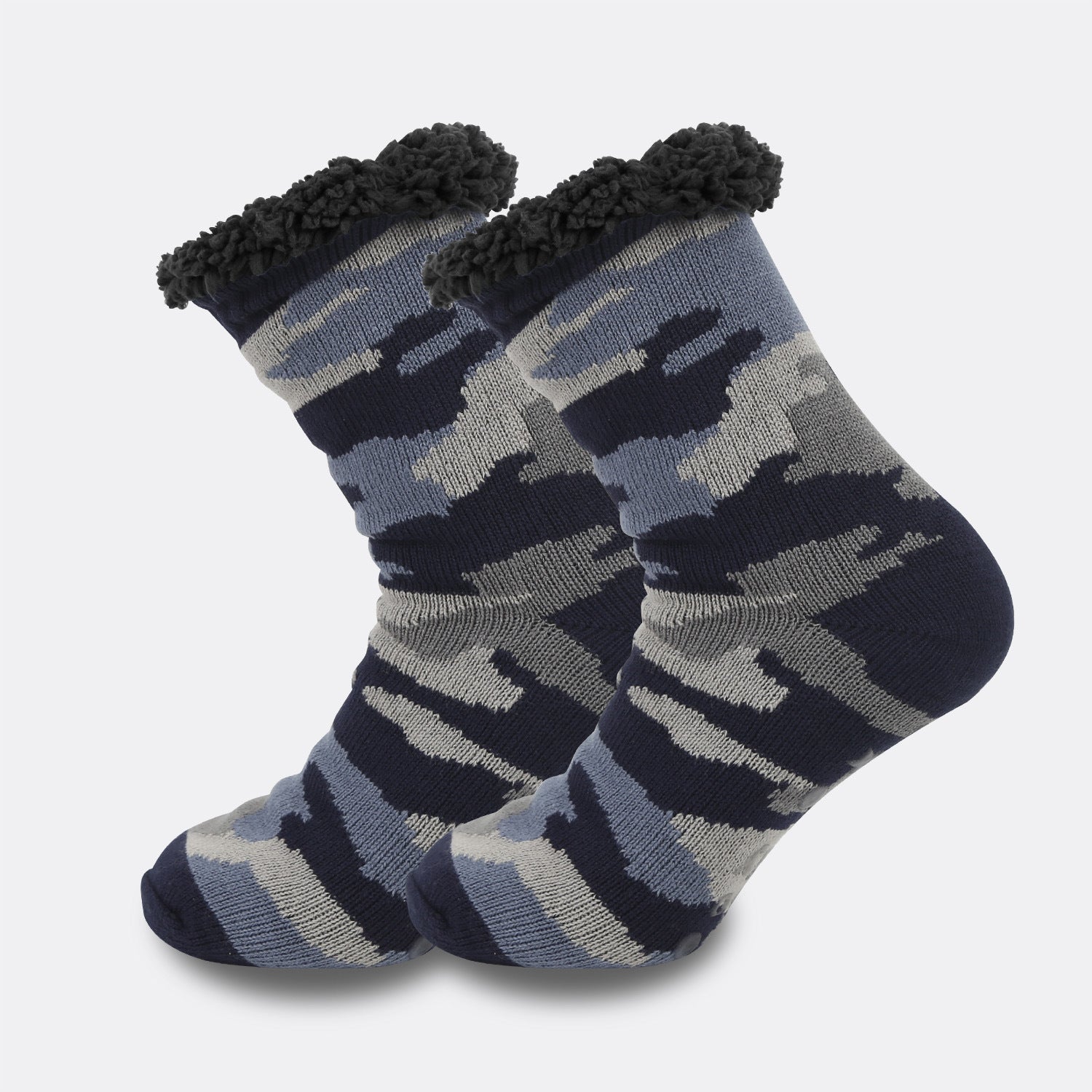 Ethnic Style Men’s Thickened Warm Non-slip Room Socks - Blue Camouflage / Average Size