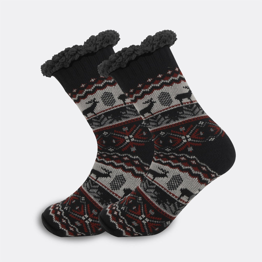 Ethnic Style Men’s Thickened Warm Non-slip Room Socks - Gray Deer / Average Size
