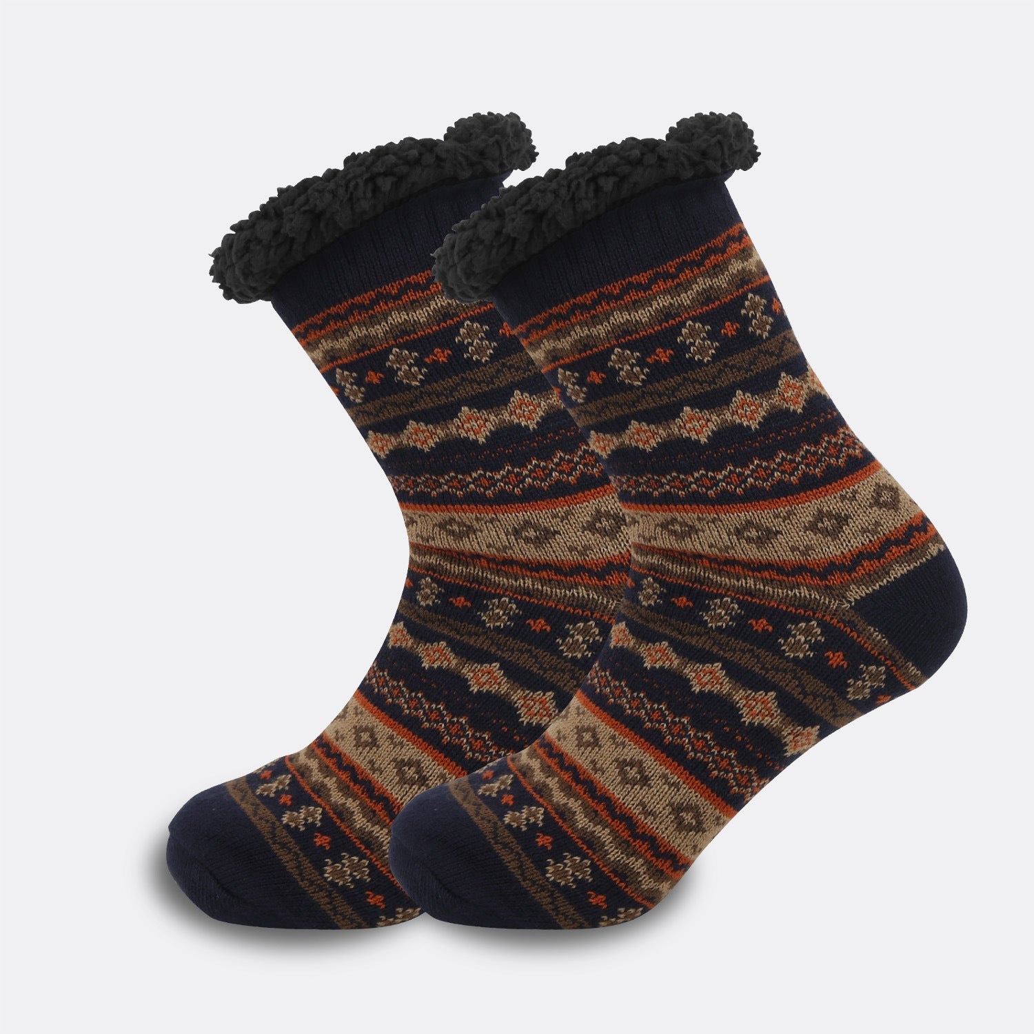 Ethnic Style Men’s Thickened Warm Non-slip Room Socks - Navy Blue Brown / Average Size