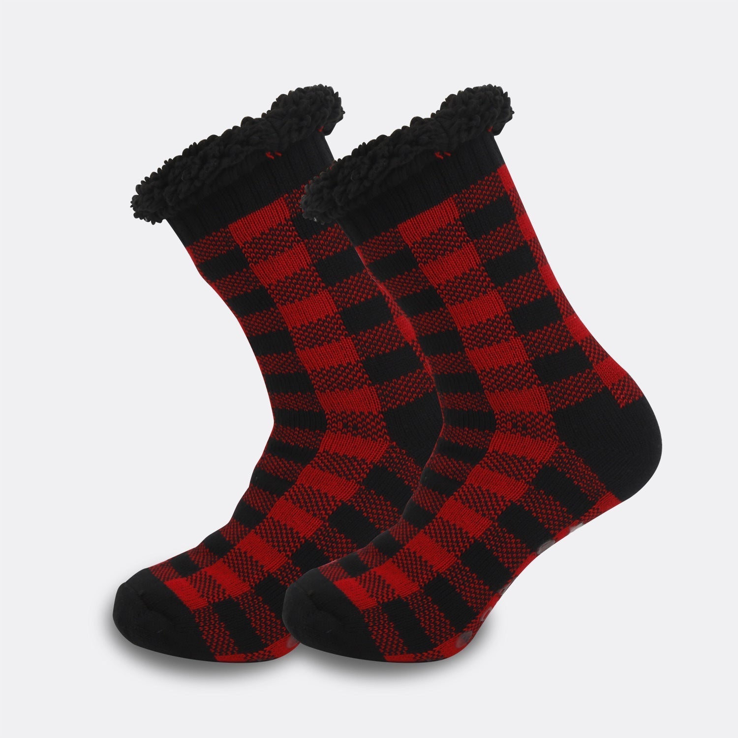 Ethnic Style Men’s Thickened Warm Non-slip Room Socks - Red And Black Plaid / Average Size