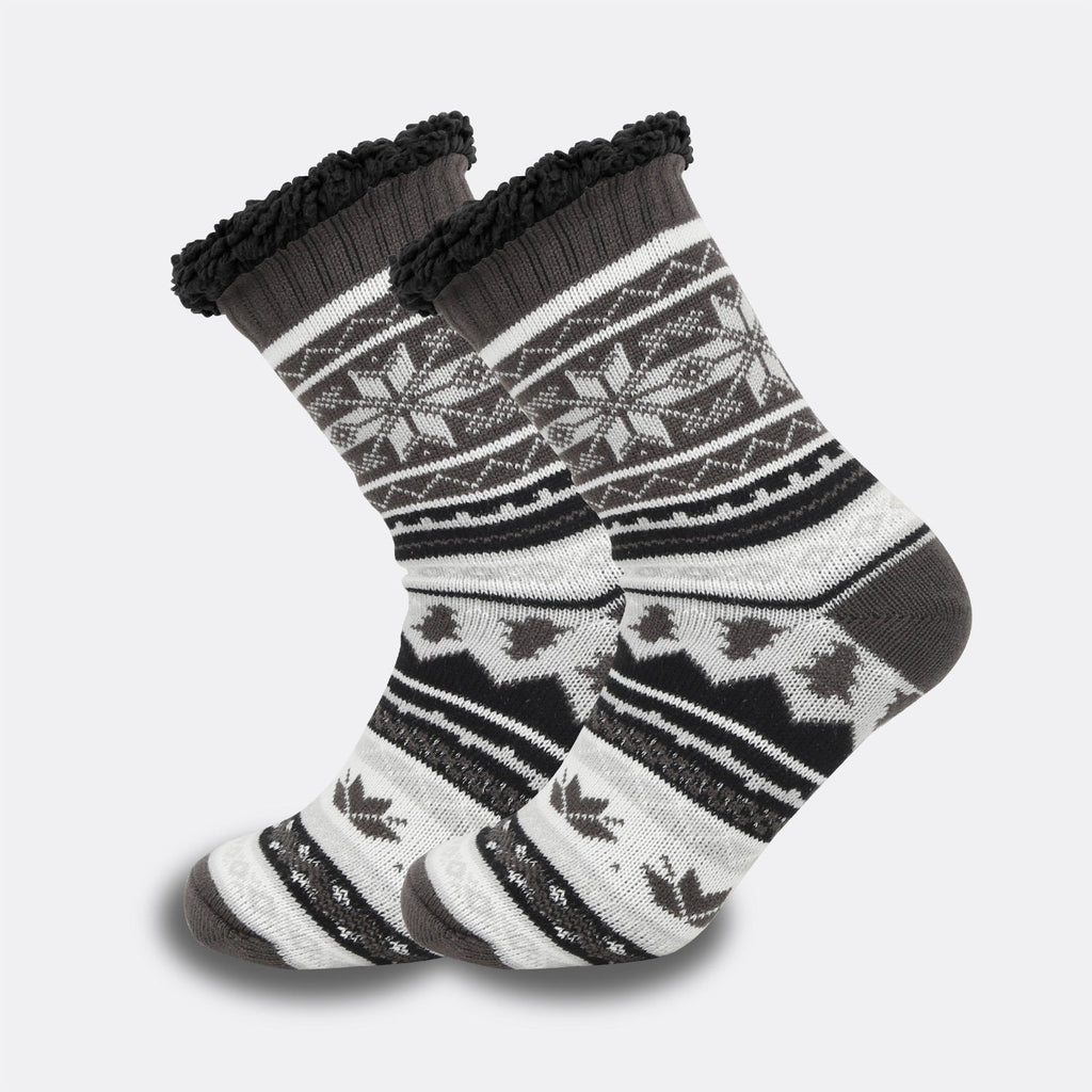 Ethnic Style Men’s Thickened Warm Non-slip Room Socks - White Leaves / Average Size