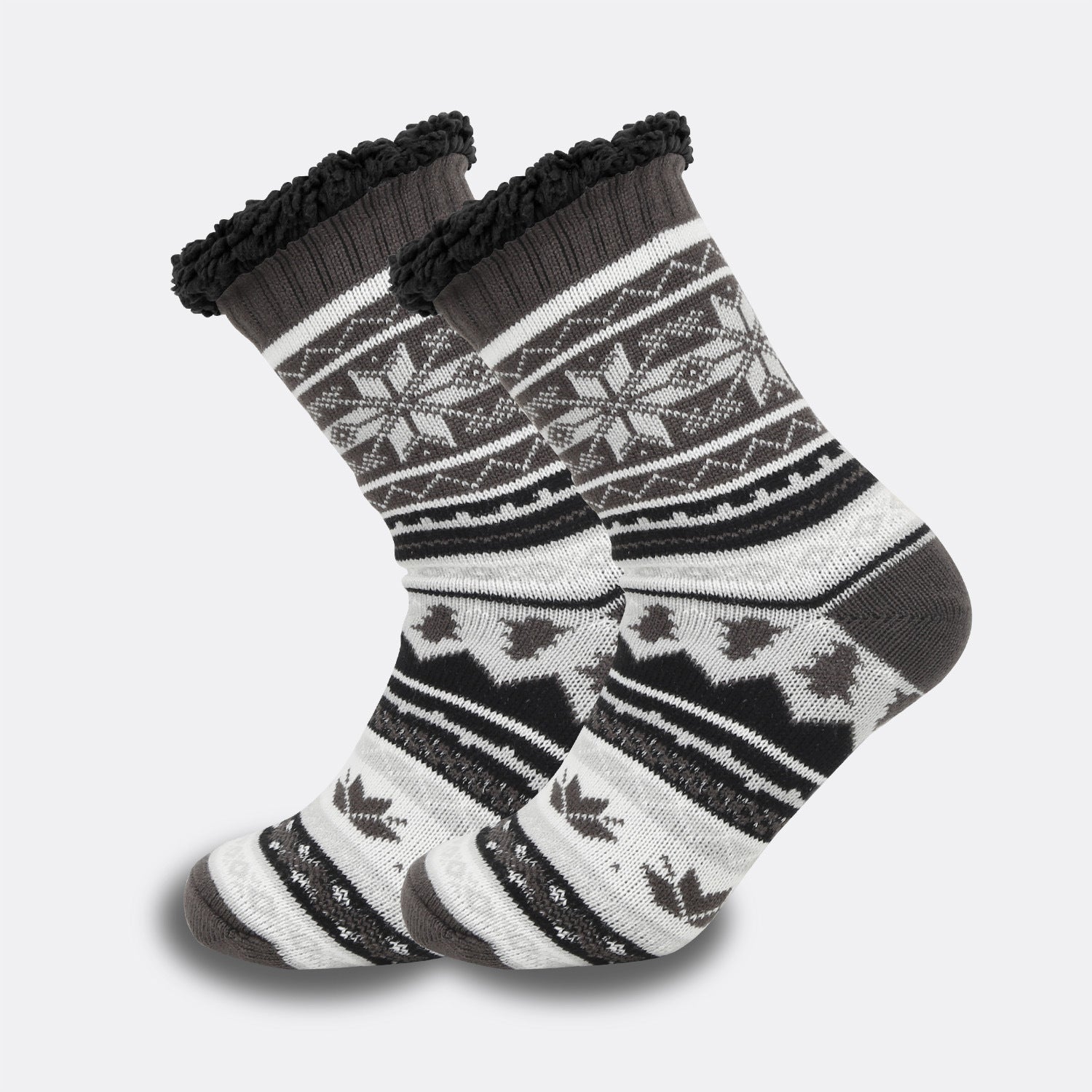 Ethnic Style Men’s Thickened Warm Non-slip Room Socks - White Leaves / Average Size