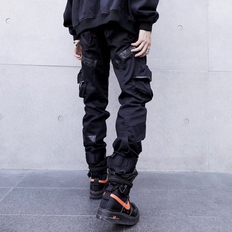 Dark Hip Hop Four Seasons Pocket Workwear Casual Pants Korean Loose Velcro Foot Men’s Pants