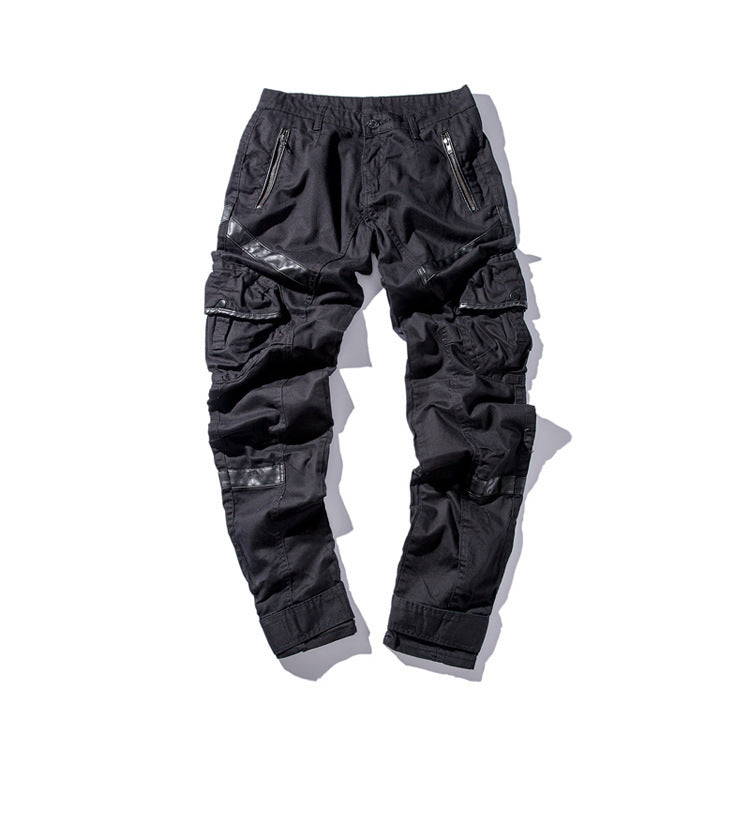 Dark Hip Hop Four Seasons Pocket Workwear Casual Pants Korean Loose Velcro Foot Men’s Pants