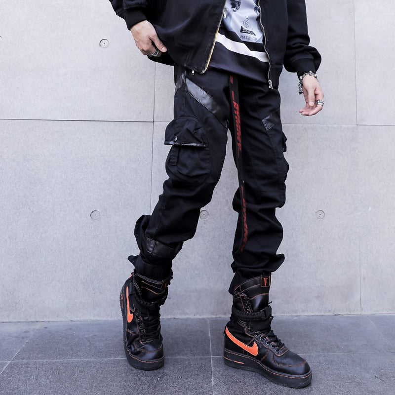 Dark Hip Hop Four Seasons Pocket Workwear Casual Pants Korean Loose Velcro Foot Men’s Pants