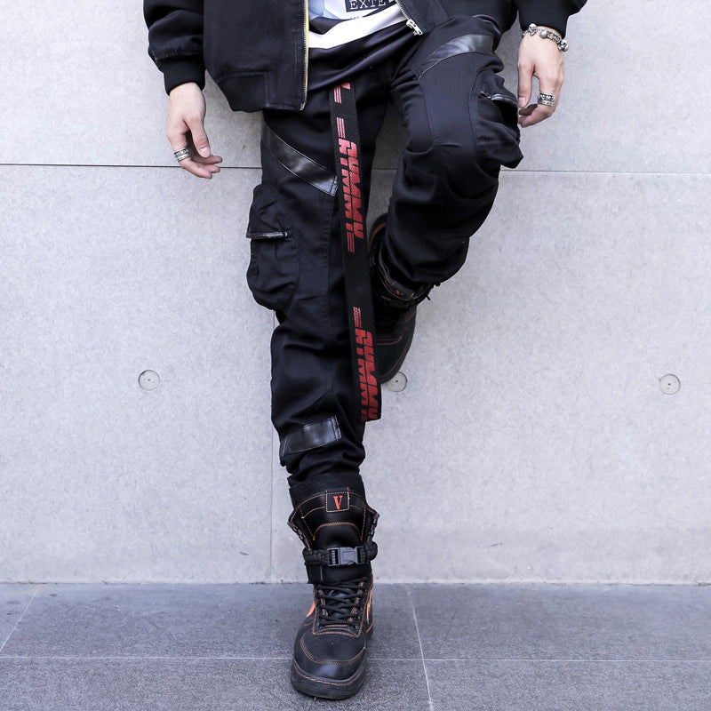 Dark Hip Hop Four Seasons Pocket Workwear Casual Pants Korean Loose Velcro Foot Men’s Pants