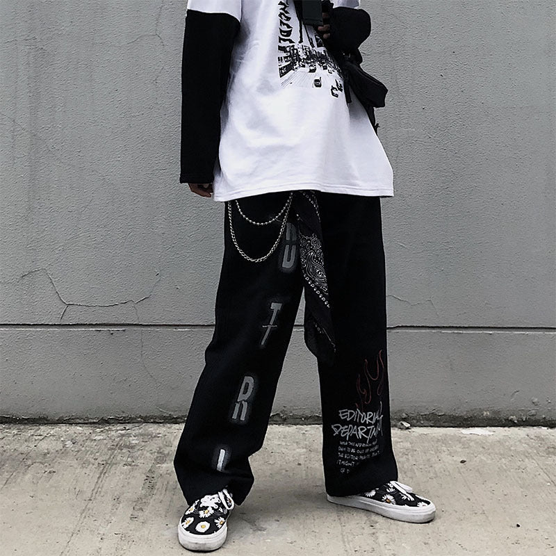 Printed Straight Leg Loose Casual Long Pants