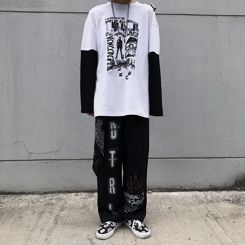 Printed Straight Leg Loose Casual Long Pants