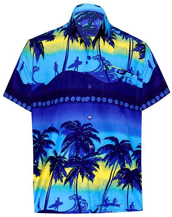 Hawaii Beach 3D Printed Short Sleeve - Dark Blue / M