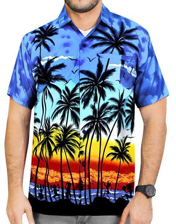 Hawaii Beach 3D Printed Short Sleeve - Navy Blue / M