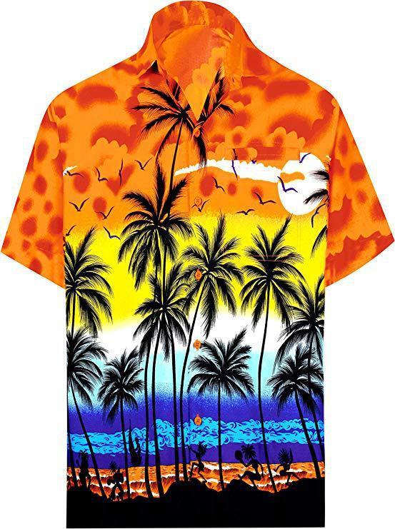 Hawaii Beach 3D Printed Short Sleeve - Orange / M