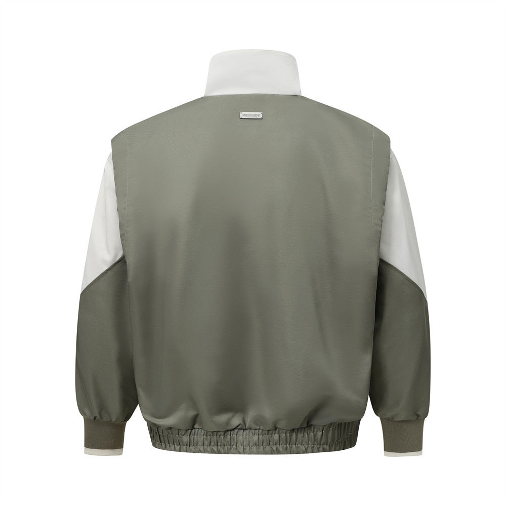 European And American Color Contrast Patchwork Workwear Stand-up Collar Jacket Fashion Brand Men’s Clothing Loose Casual