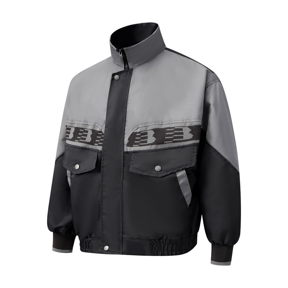 European And American Color Contrast Patchwork Workwear Stand-up Collar Jacket Fashion Brand Men’s Clothing Loose Casual