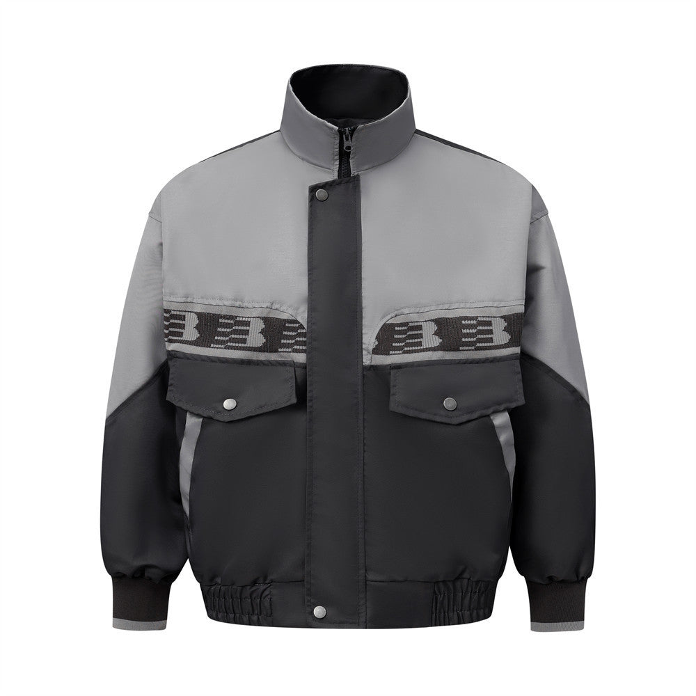 European And American Color Contrast Patchwork Workwear Stand-up Collar Jacket Fashion Brand Men’s Clothing Loose