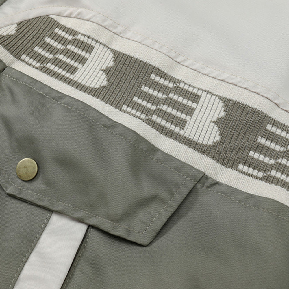 European And American Color Contrast Patchwork Workwear Stand-up Collar Jacket Fashion Brand Men’s Clothing Loose Casual