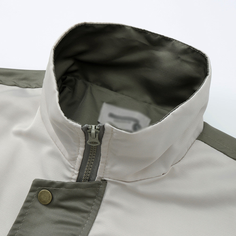 European And American Color Contrast Patchwork Workwear Stand-up Collar Jacket Fashion Brand Men’s Clothing Loose Casual