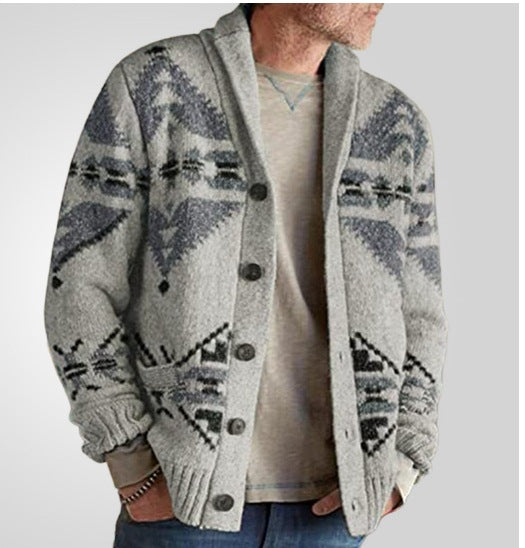 European And American Fashion Brocade Sweater Long Sleeve Plus Size Knitwear Coat Top - Gray / S