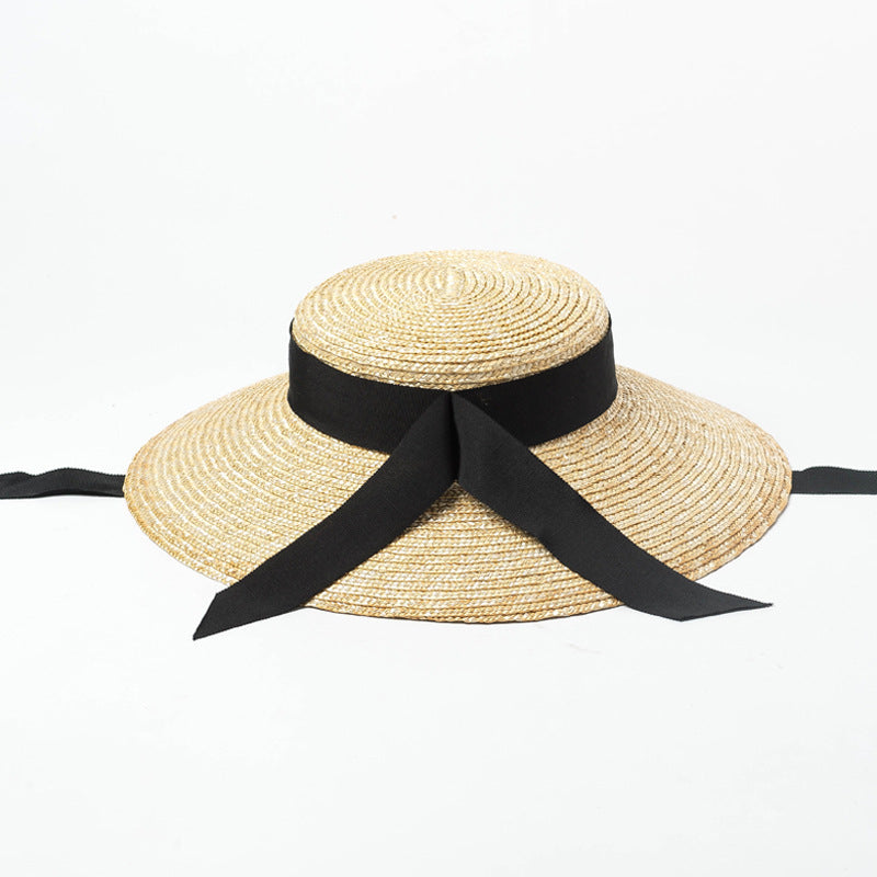 European And American Retro Light Dome Bow Streamer Big Brim Hat - True color / adjustable
