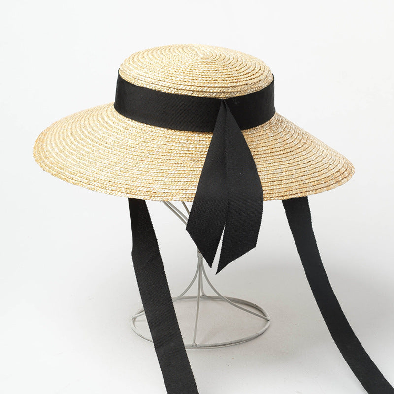 European And American Retro Light Dome Bow Streamer Big Brim Hat - True color / adjustable