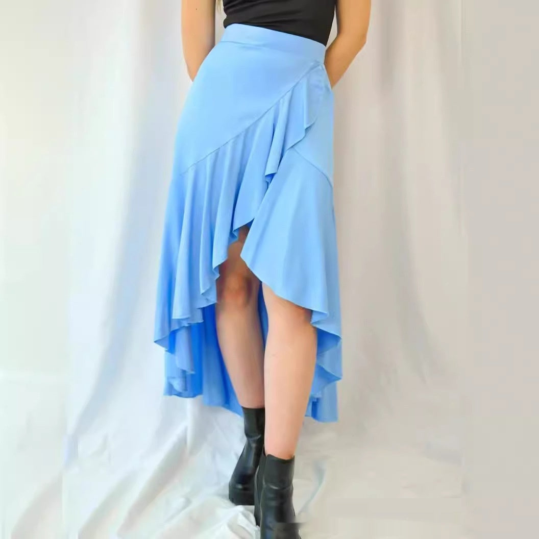 European And American Solid Color Stitching Drape Dovetail Rubber Band High Waist Fashion Leisure Women’s Skirt