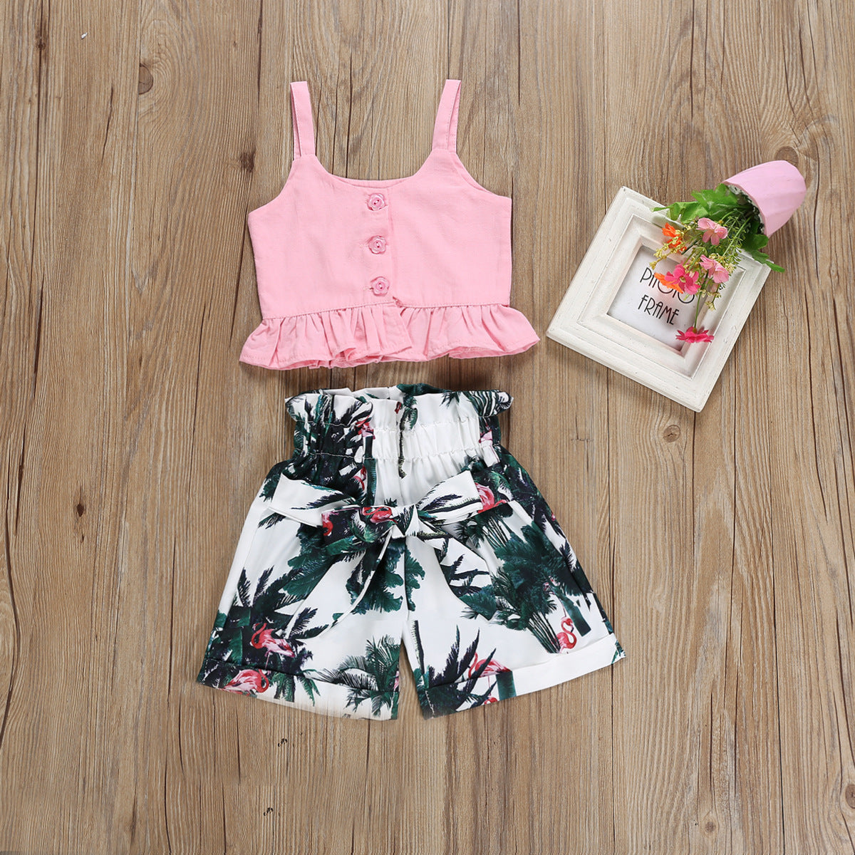 Maple flamingo print ruffled children’s clothing - Photo Color / 80cm