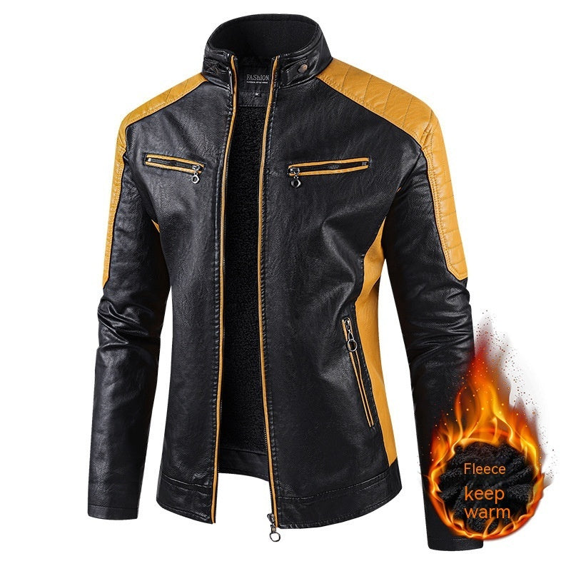 European Size Autumn And Winter Leisure Leather Men’s Coat Fleece-lined