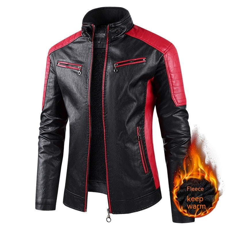European Size Autumn And Winter Leisure Leather Men’s Coat Fleece-lined