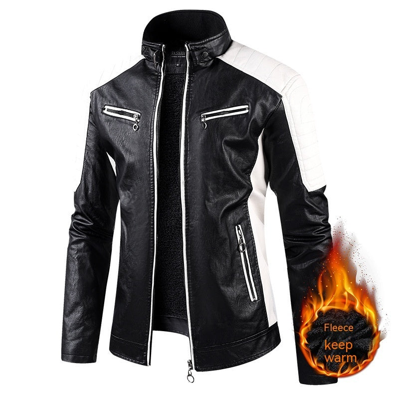 European Size Autumn And Winter Leisure Leather Men’s Coat Fleece-lined