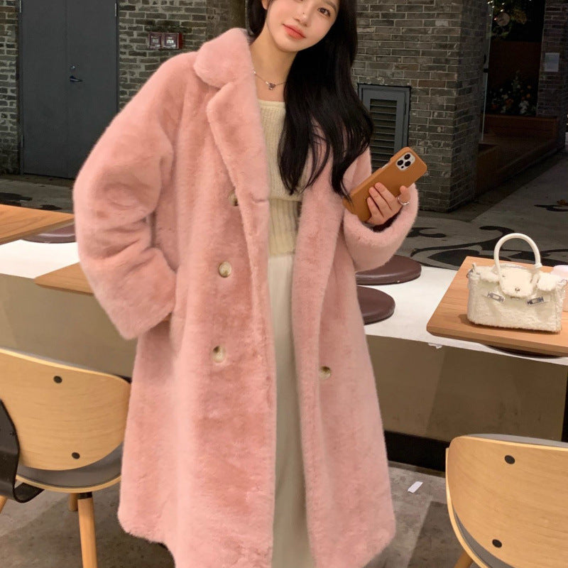 Slimming High-end Temperament Popular Long Coat - Pink Conventional Style / S