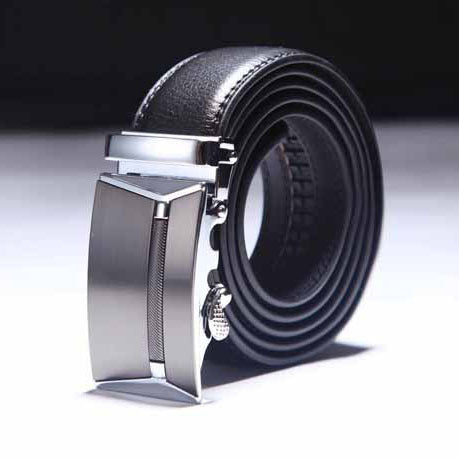 Business fat man automatic belt buckle - Silver Black / 110cm