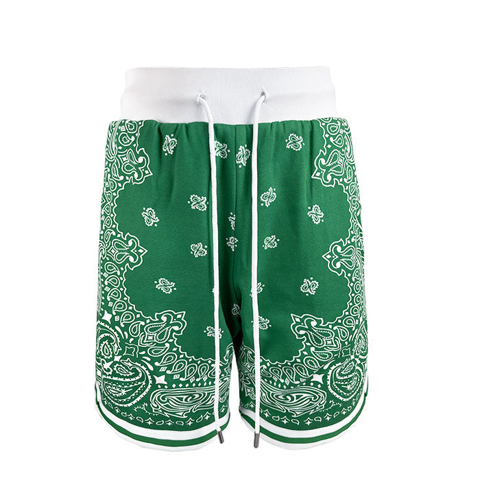 Cashew Flower Casual Loose Sports Basketball Shorts For Men - Green / S