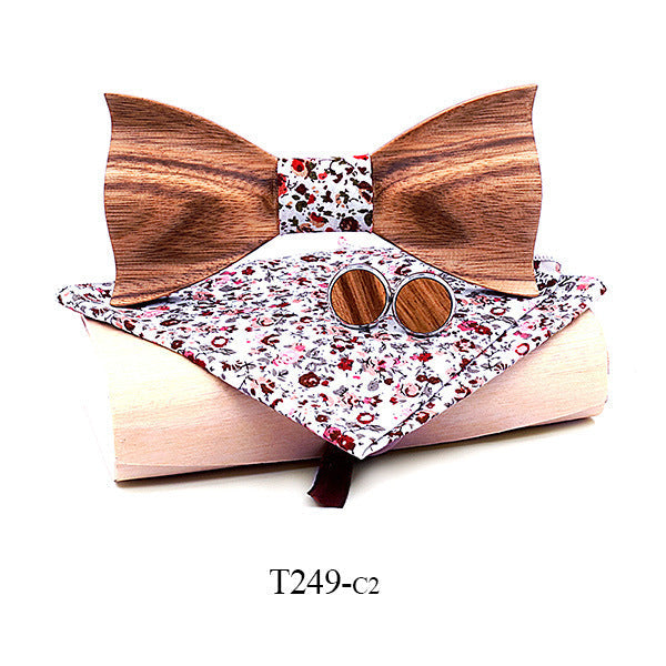 Zebra wood wooden bow tie - T249 C2