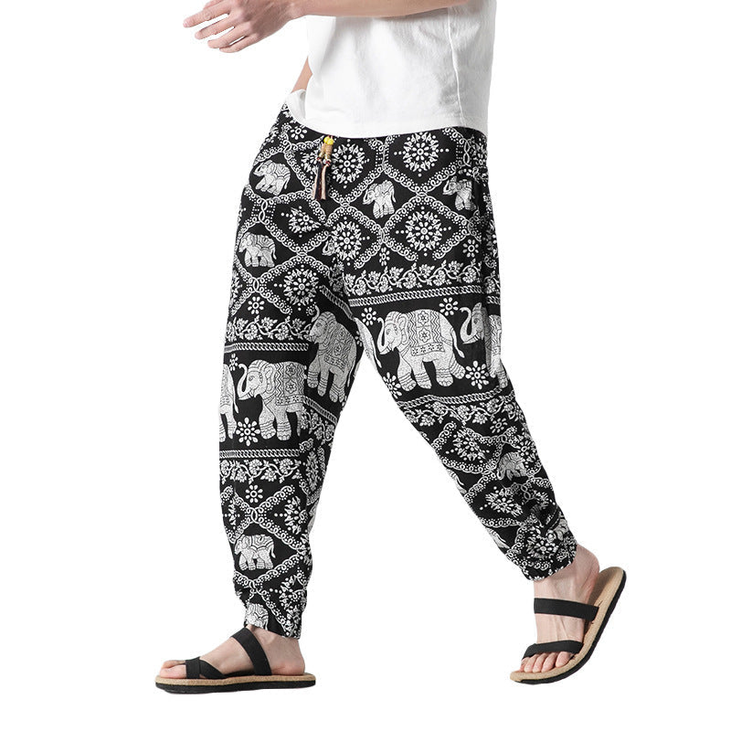 Men’s Beach Pants Retro Buckle Casual Trousers