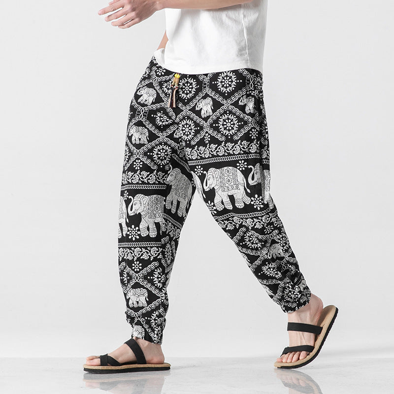 Men’s Beach Pants Retro Buckle Casual Trousers