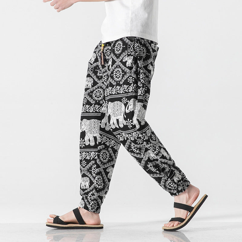 Men’s Beach Pants Retro Buckle Casual Trousers