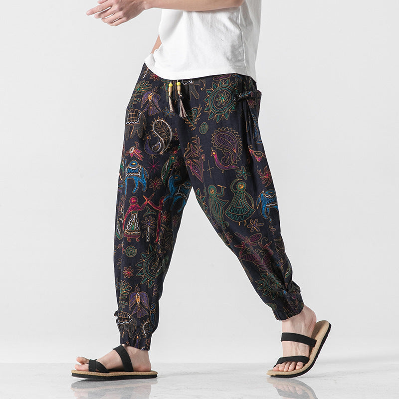 Men’s Beach Pants Retro Buckle Casual Trousers