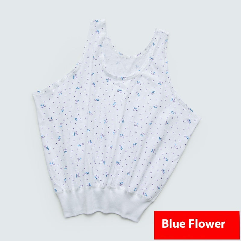 Cotton Middle-aged And Elderly Women’s I-shaped Vest - Small Blue Flowers / M