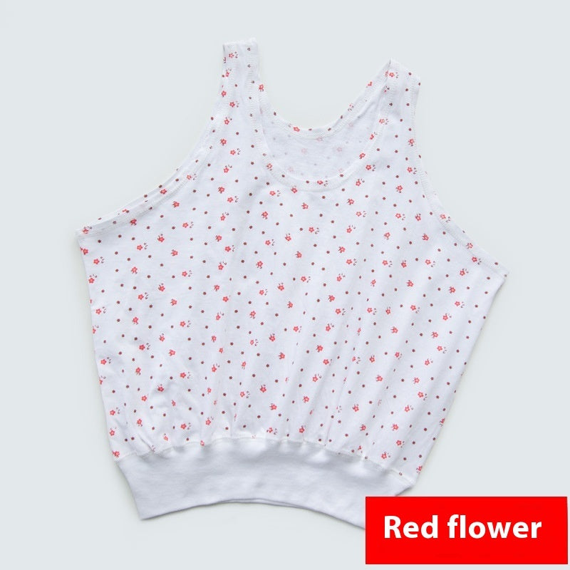 Cotton Middle-aged And Elderly Women’s I-shaped Vest - Red Small Flower / M