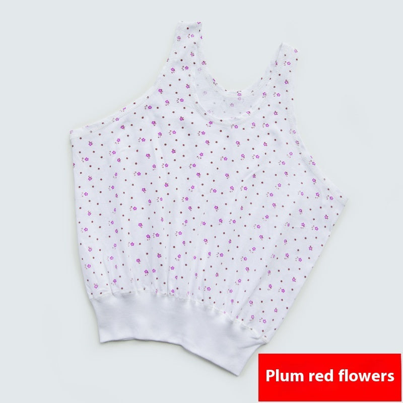 Cotton Middle-aged And Elderly Women’s I-shaped Vest - Plum Red Small Flowers / M