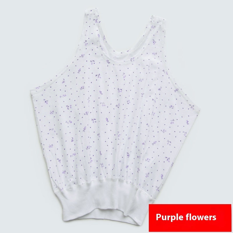 Cotton Middle-aged And Elderly Women’s I-shaped Vest - Small Purple Flower / M