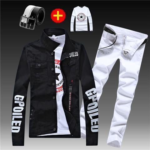 Men’s Polyester Casual Suit - Black 01 White Pants / S Jacket Pants 27 Yards