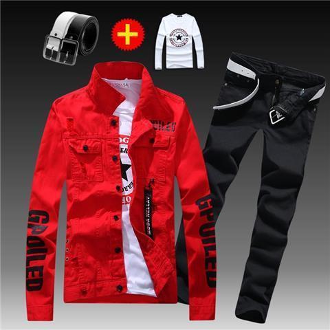 Men’s Polyester Casual Suit - Red 01 Black Trousers / S Jacket Pants 27 Yards
