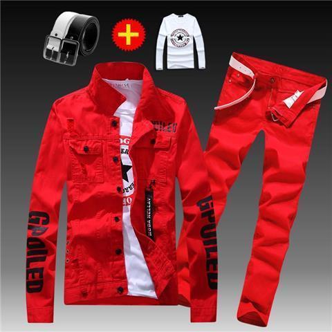 Men’s Polyester Casual Suit - Red 01 Red Pants / S Jacket Pants 27 Yards